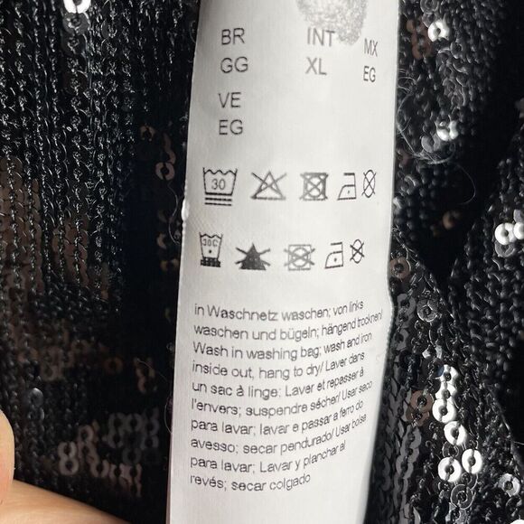 Hugo BOSS Epalleta Dress Women XL Black Sequin Long Sleeve Mini Cocktail - Picture 12 of 13